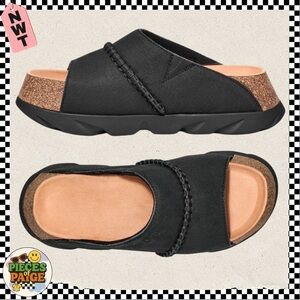 UGG Sunskip Slide Platform Sandals Black Cork Hyphalite Size 9 NWOT
